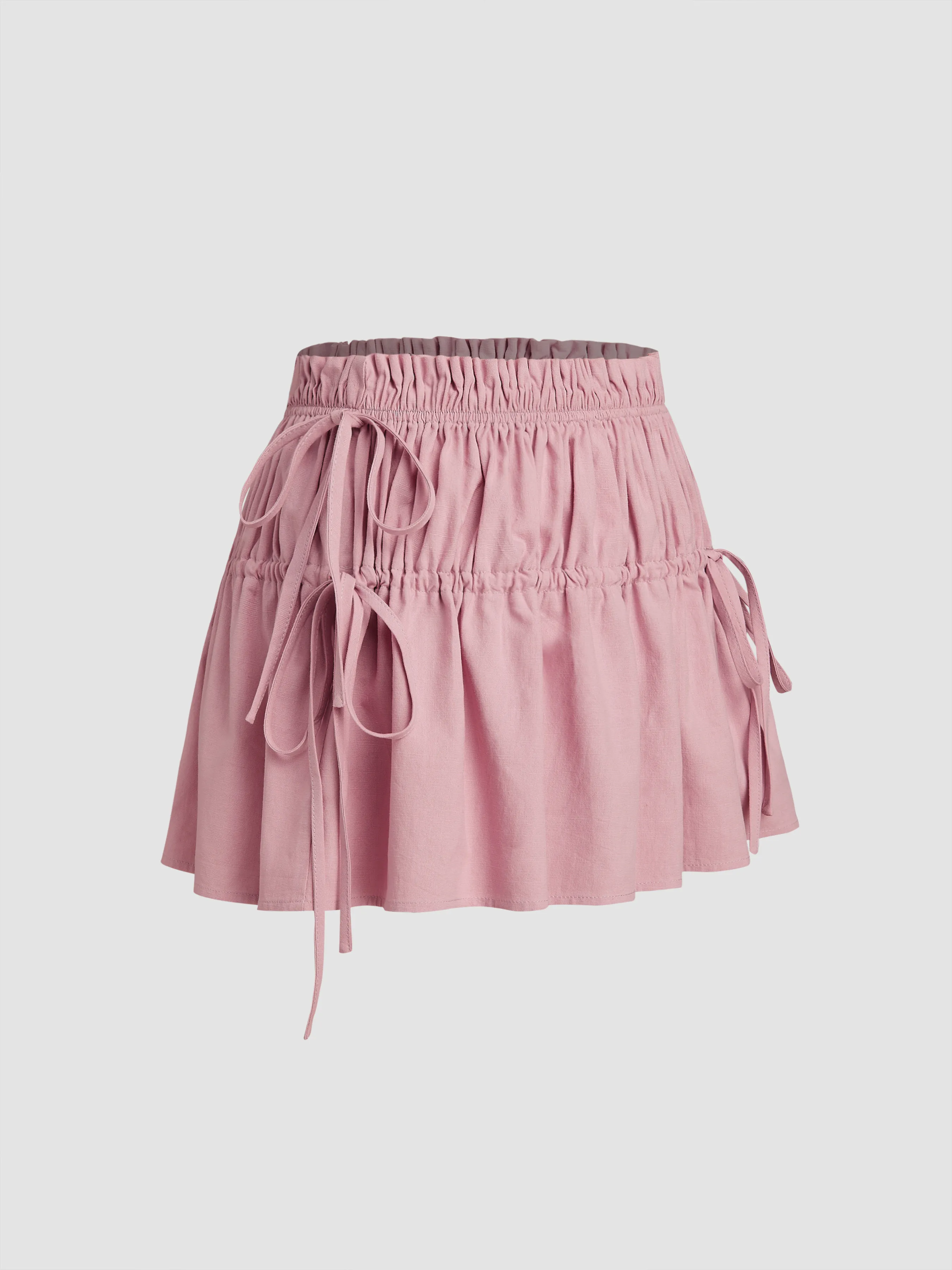 Falda Mini Sólida con Bajo de Volantes y Nudo de Tiro Bajo