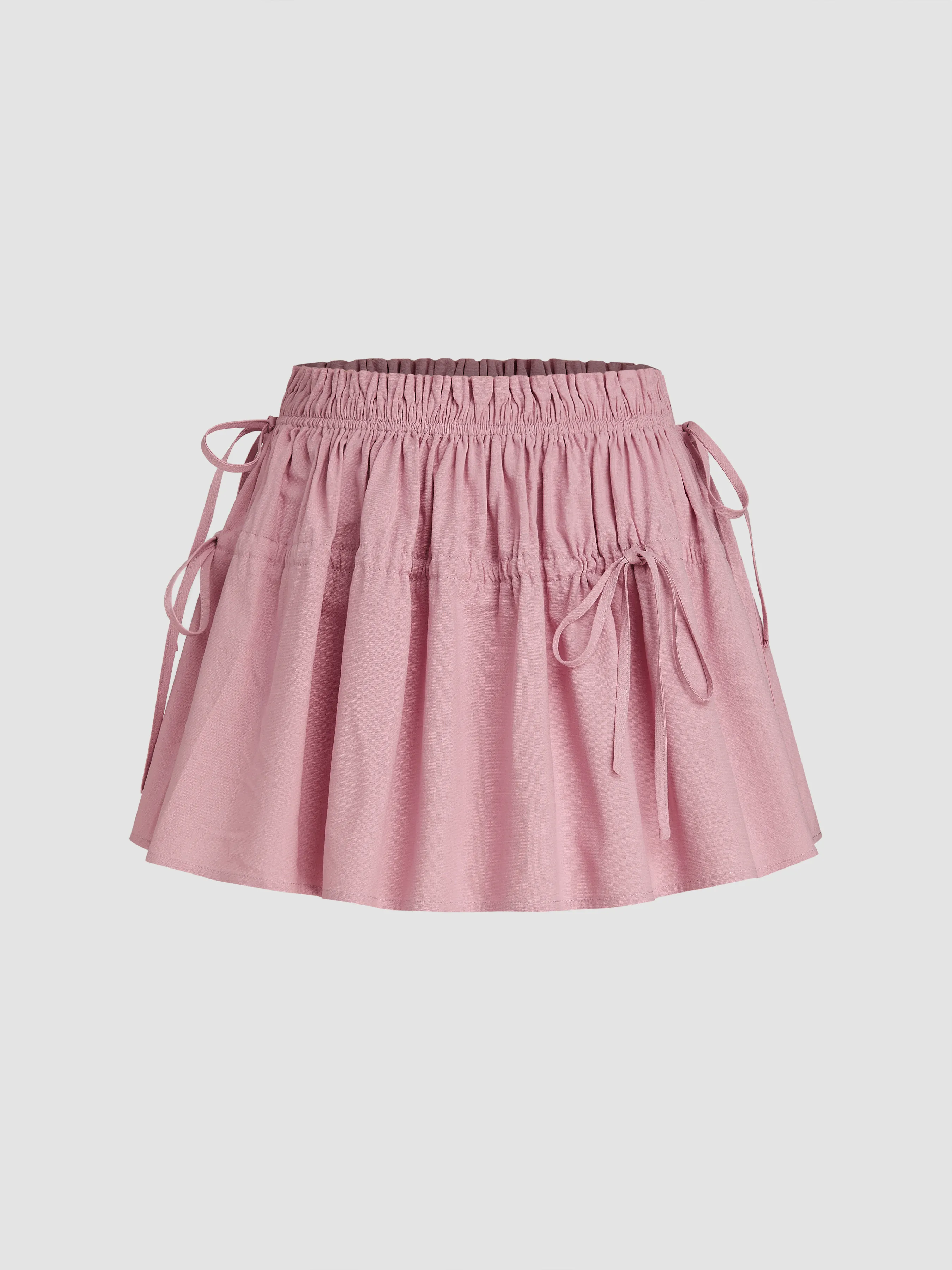 Falda Mini Sólida con Bajo de Volantes y Nudo de Tiro Bajo
