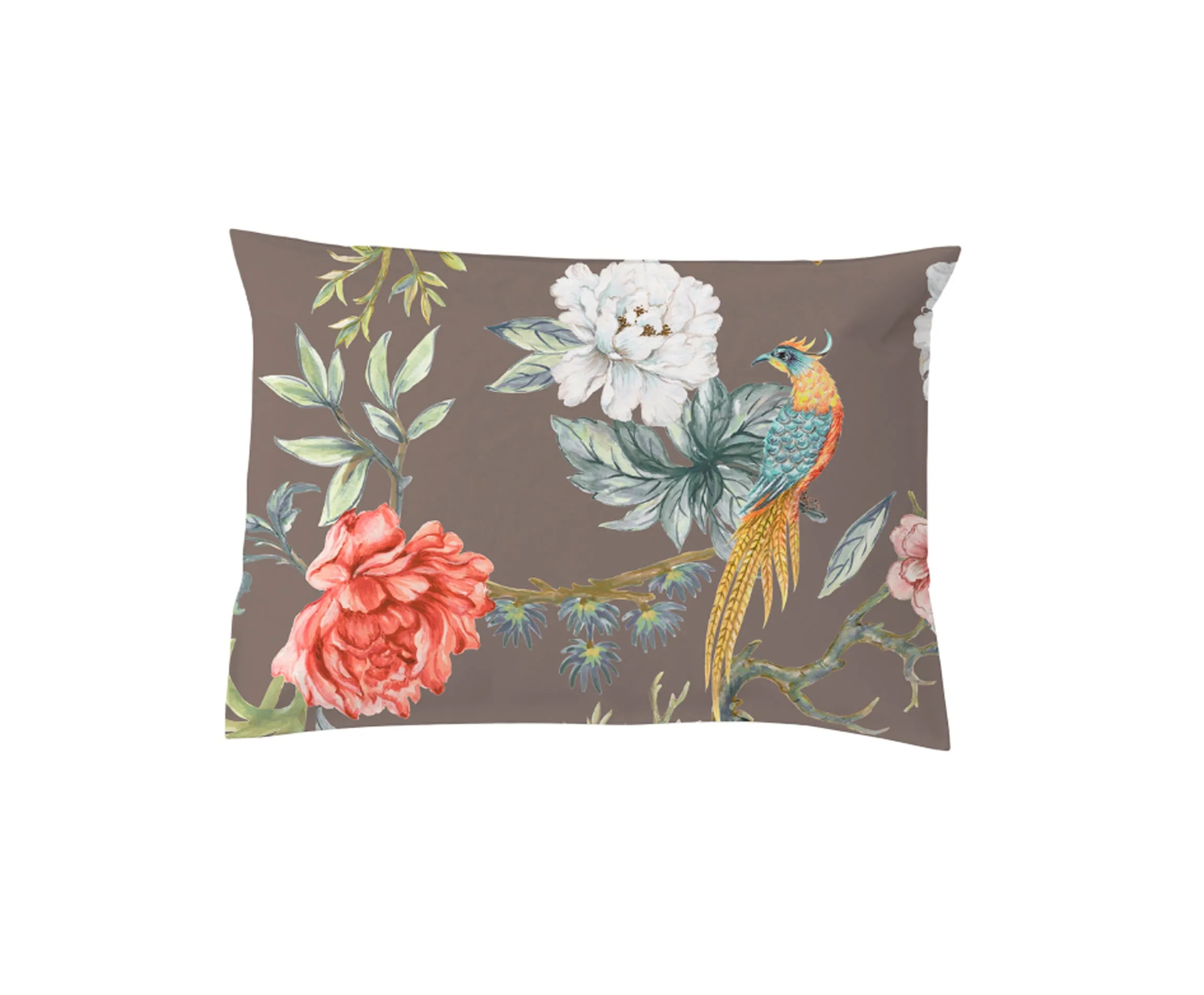 Funda Almohada Flores Japonesas Marrón Cama 90