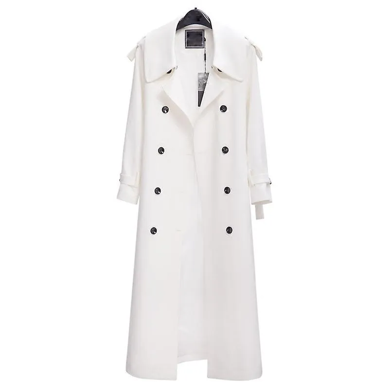 Gabardina blanca larga Mujer 2023 Nueva moda de primavera otoño Doble pecho delgado manga larga cortavientos rompevientos femeni