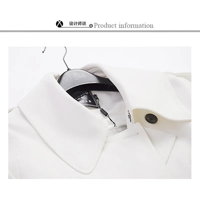 Gabardina blanca larga Mujer 2023 Nueva moda de primavera otoño Doble pecho delgado manga larga cortavientos rompevientos femeni