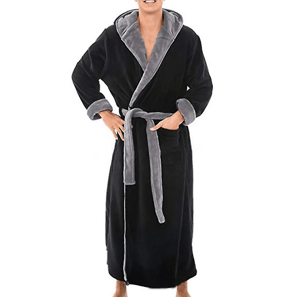 Huamade Hombres Vellón Vestido largo Bata de baño con capucha Ropa de noche