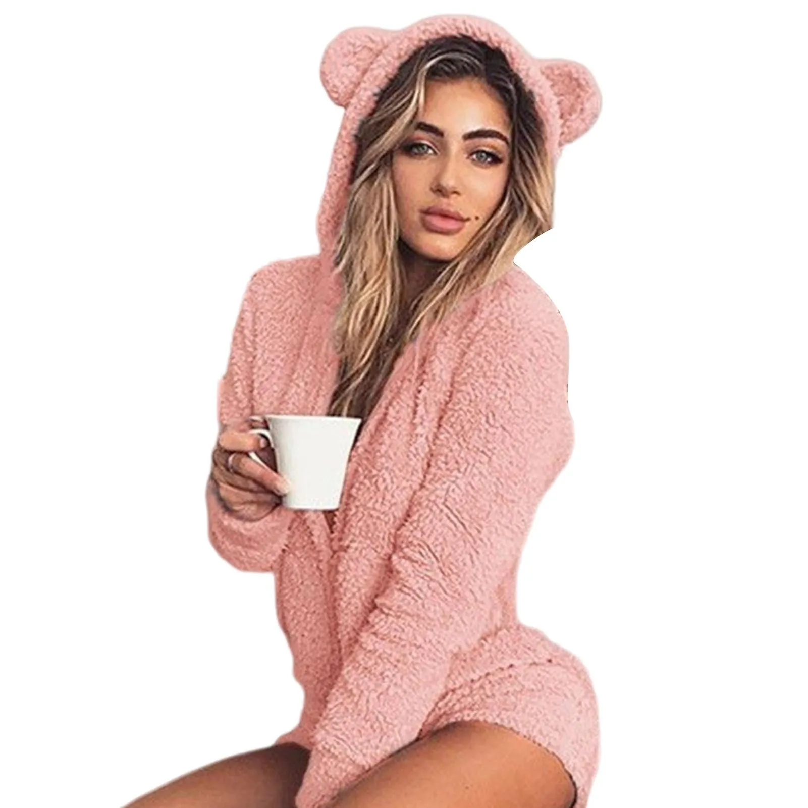 Invierno y otoño de una sola pieza Lindo y difuso para mujeres bata de noche para mujeres Vida diaria casual