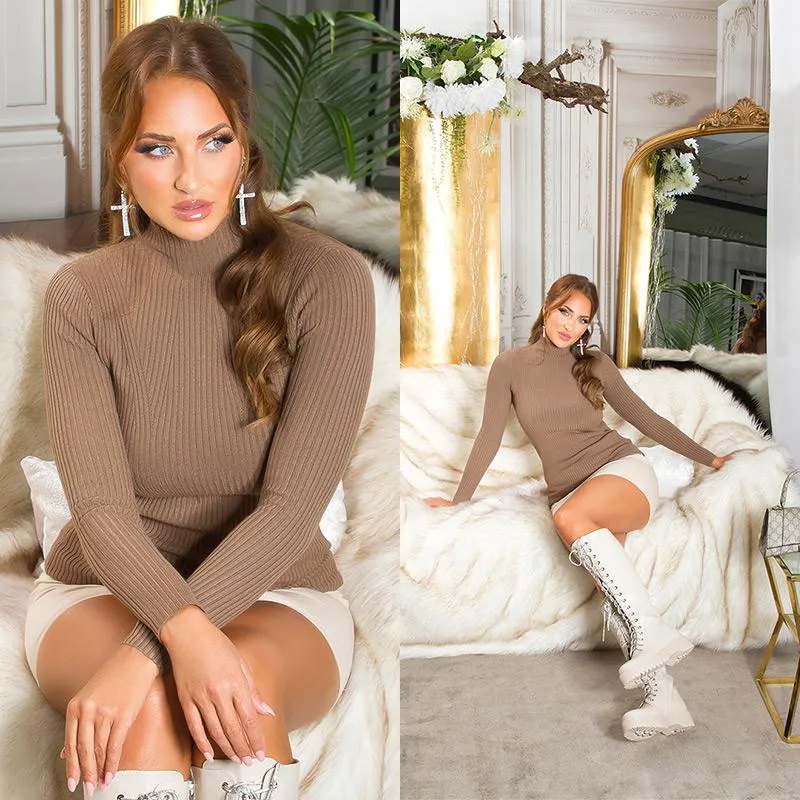 Jersey de punto marrón con cuello alto