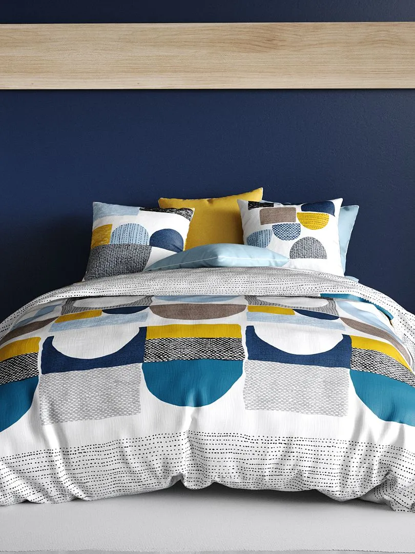 JUEGO DE CAMA DOBLE  AZUL/GRIS