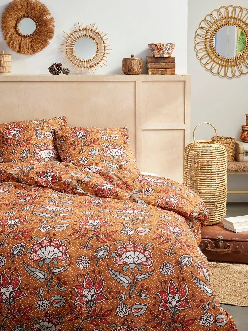 JUEGO DE CAMA ESTAMPADO FLORAL  DOBLE  AMARILLO