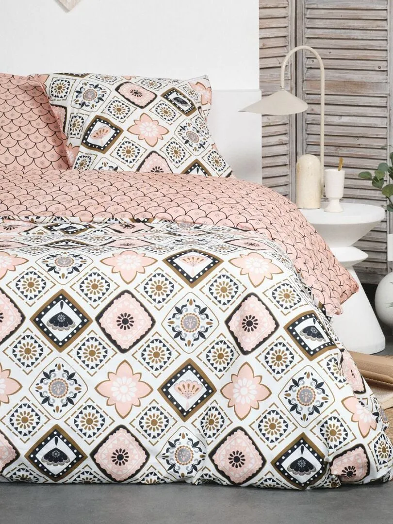 JUEGO DE CAMA ESTAMPADO  ROSA