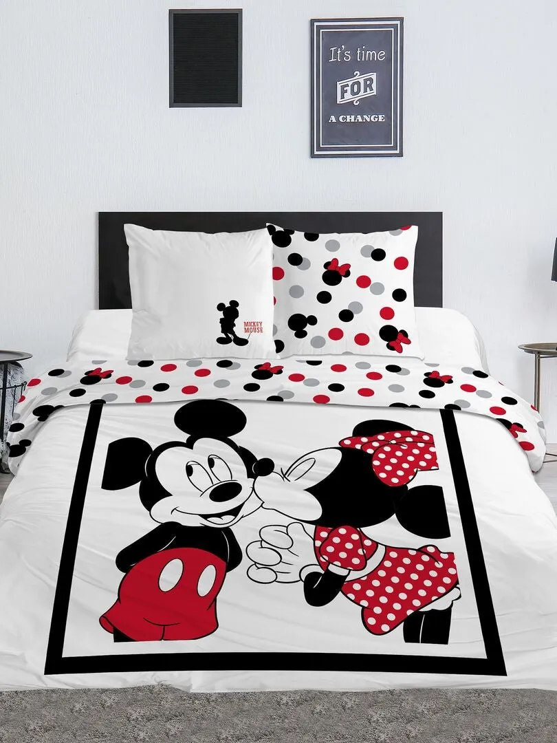 JUEGO DE CAMA ESTAMPADO 'MICKEY' & 'MINNIE'  DOBLE  GRIS