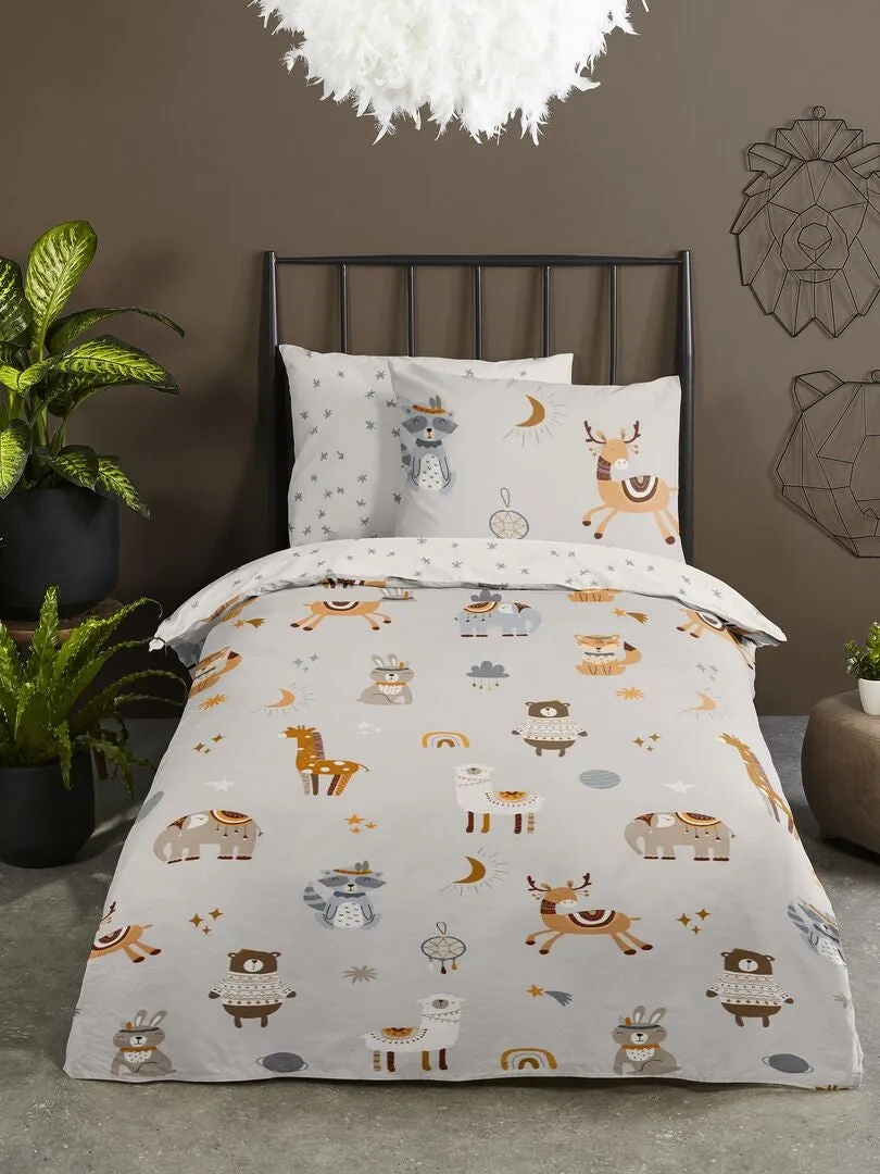 JUEGO DE CAMA INDIVIDUAL REVERSIBLE  GRIS