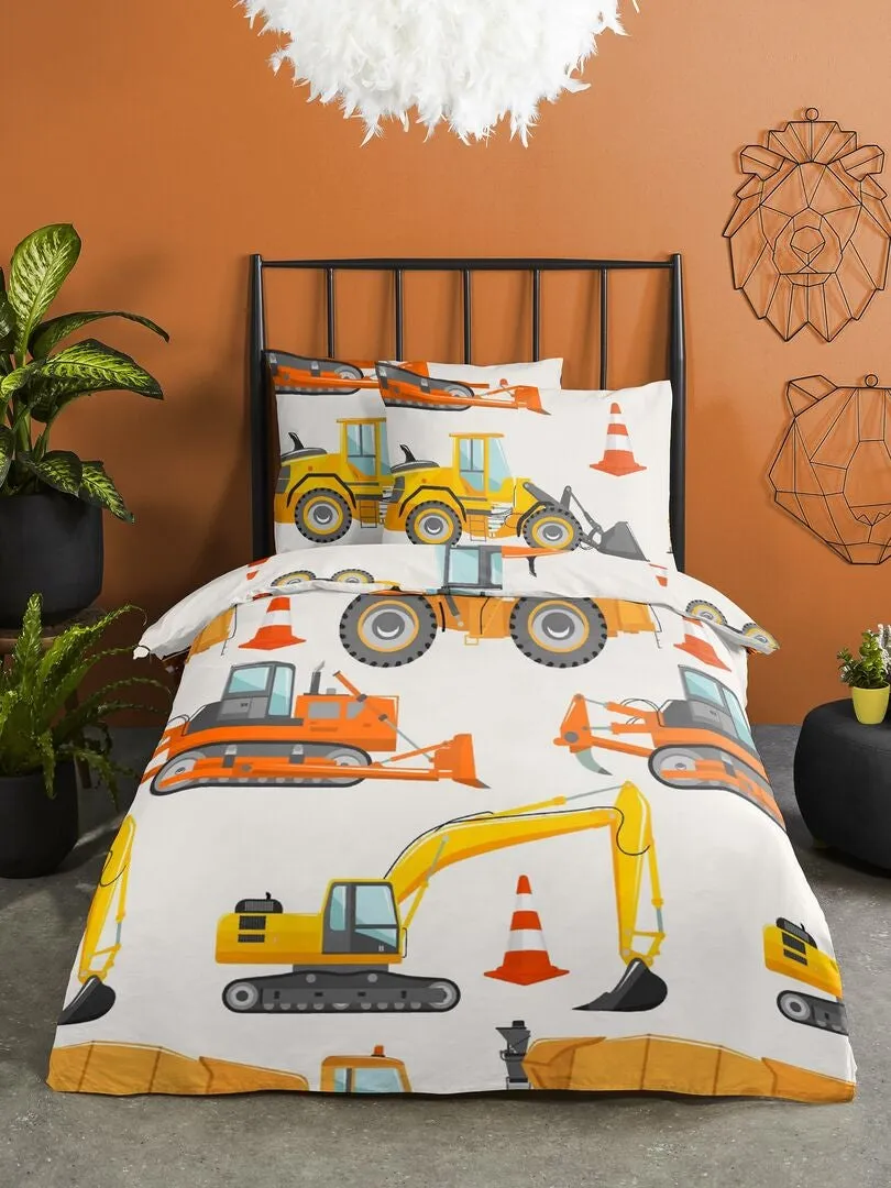 JUEGO DE CAMA 'OBRAS'  INDIVIDUAL  NARANJA