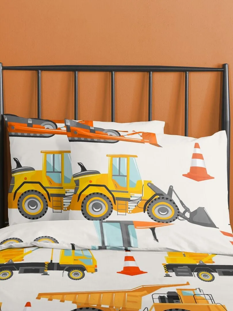 JUEGO DE CAMA 'OBRAS'  INDIVIDUAL  NARANJA