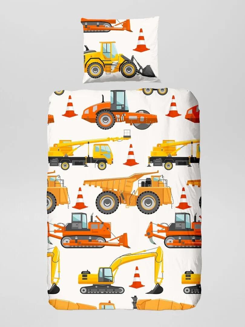 JUEGO DE CAMA 'OBRAS'  INDIVIDUAL  NARANJA