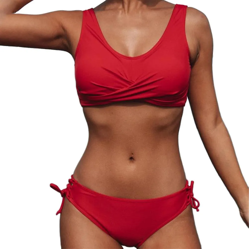 Lady Holiday Bikini Fruncido Con Cordones Traje De Baño Liso Acolchado Traje De Baño Ropa De Playa