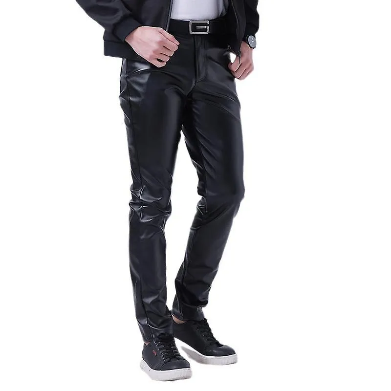 Marca profesional Otoño Hombres Pantalones de cuero Skinny Fit Estilo elástico Pu Pantalones de cuero Pantalones de motocicleta 