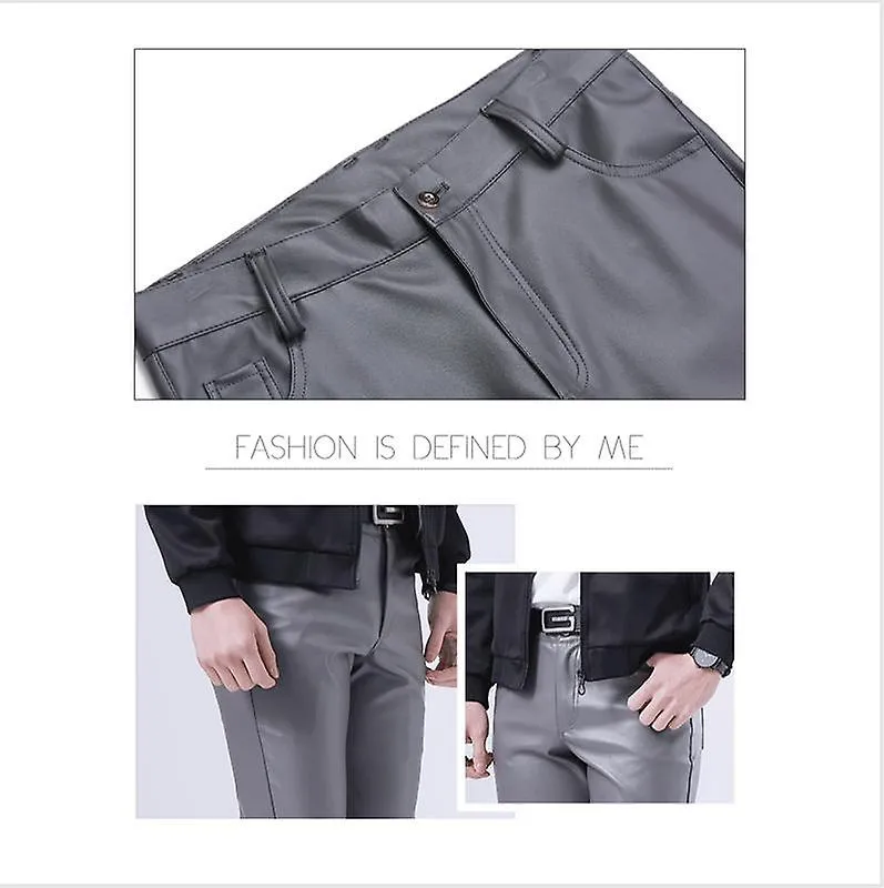 Marca profesional Otoño Hombres Pantalones de cuero Skinny Fit Estilo elástico Pu Pantalones de cuero Pantalones de motocicleta 