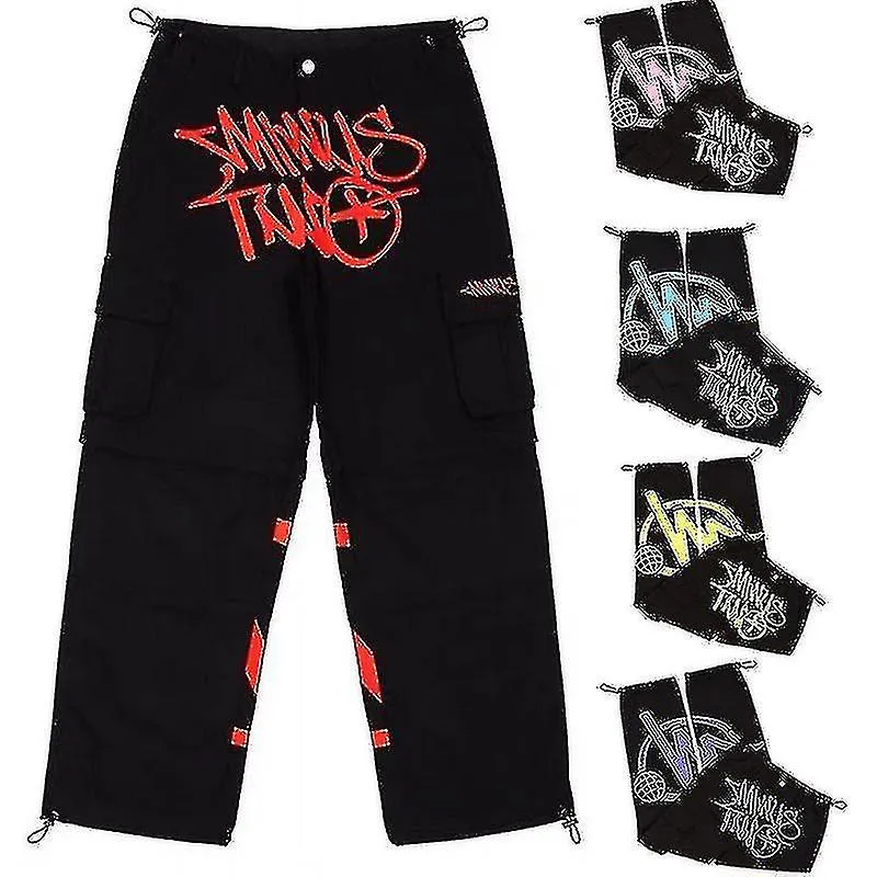 Menos dos cargo Y2k pantalones casuales holgados streetwear deporte gimnasio jeans hombres tela