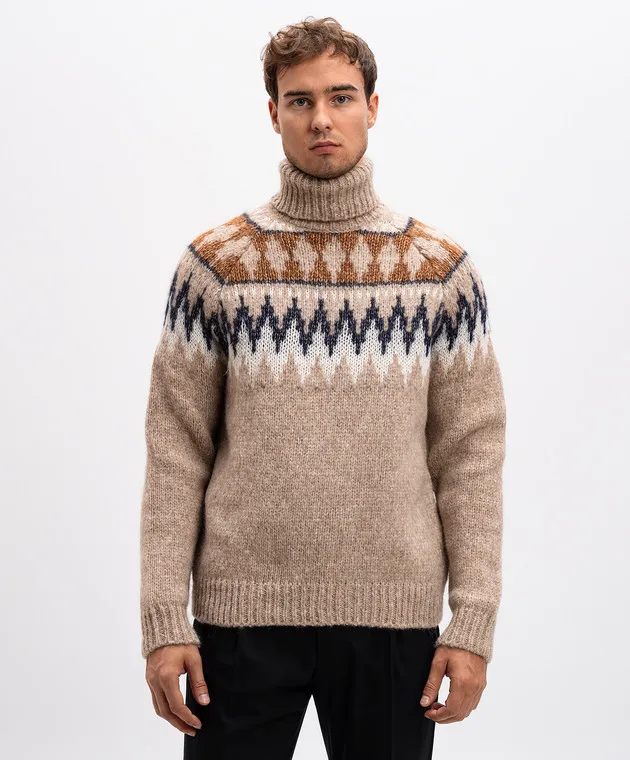 MooRER DACRE beige alpaca sweater with jacquard pattern