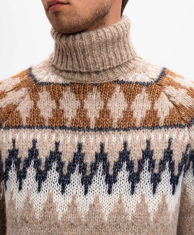 MooRER DACRE beige alpaca sweater with jacquard pattern