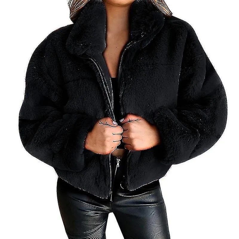 Mujer Otoño E Invierno Conejo Piel Faux Fur Cremallera Cardigan Felpa Chaqueta Cálida