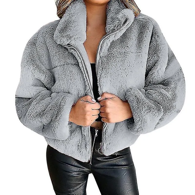 Mujer Otoño E Invierno Conejo Piel Faux Fur Cremallera Cardigan Felpa Chaqueta Cálida