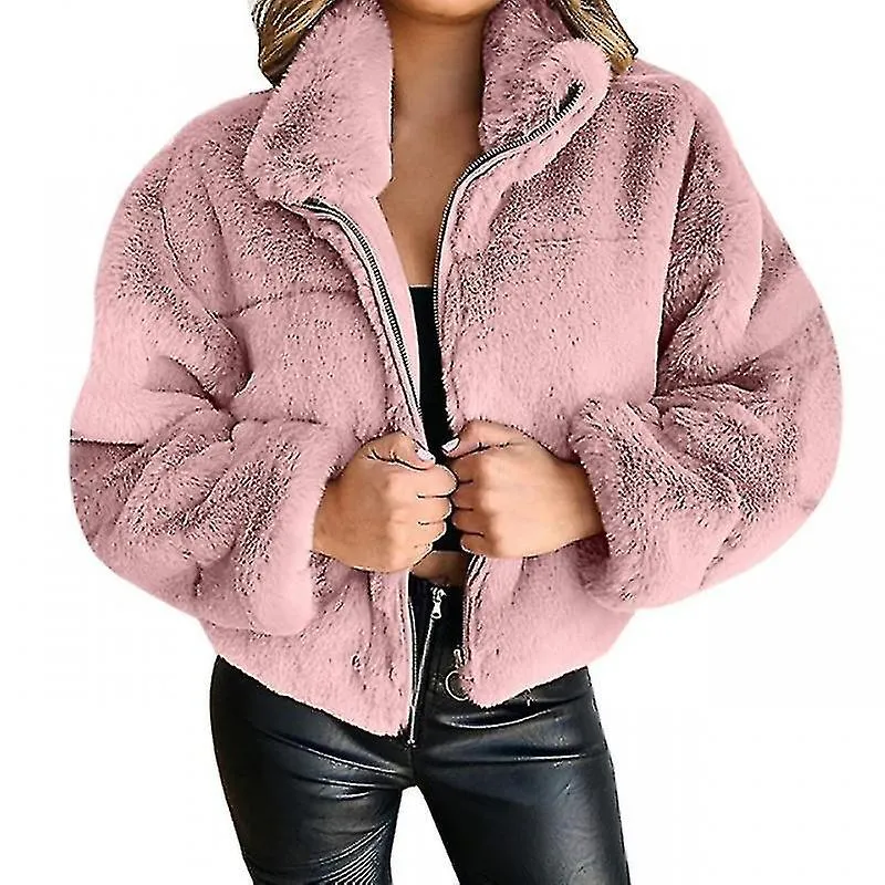 Mujer Otoño E Invierno Conejo Piel Faux Fur Cremallera Cardigan Felpa Chaqueta Cálida