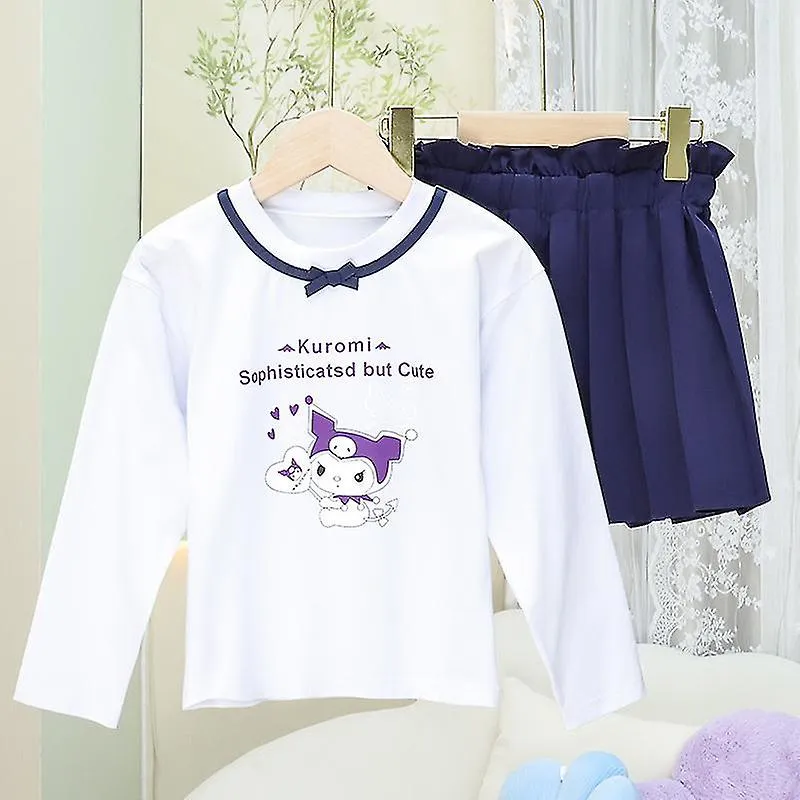 Otwoo Kawaii Sanrios Kuromi Primavera Y Otoño Niña Camiseta De Manga Larga Falda Plisada Conjunto De Traje De Dos Piezas Lindo D