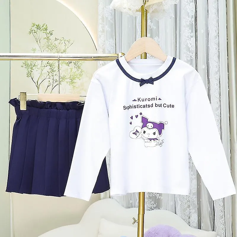 Otwoo Kawaii Sanrios Kuromi Primavera Y Otoño Niña Camiseta De Manga Larga Falda Plisada Conjunto De Traje De Dos Piezas Lindo D