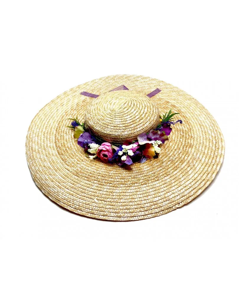 PAMELAS PARA BODAS Y EVENTOS EN RAFIA  Y  DECORACION DE FLORES LILAS