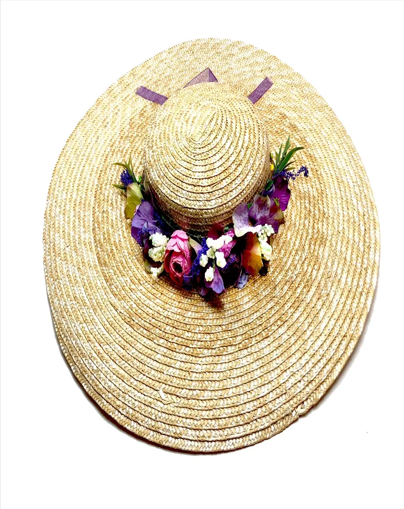 PAMELAS PARA BODAS Y EVENTOS EN RAFIA  Y  DECORACION DE FLORES LILAS