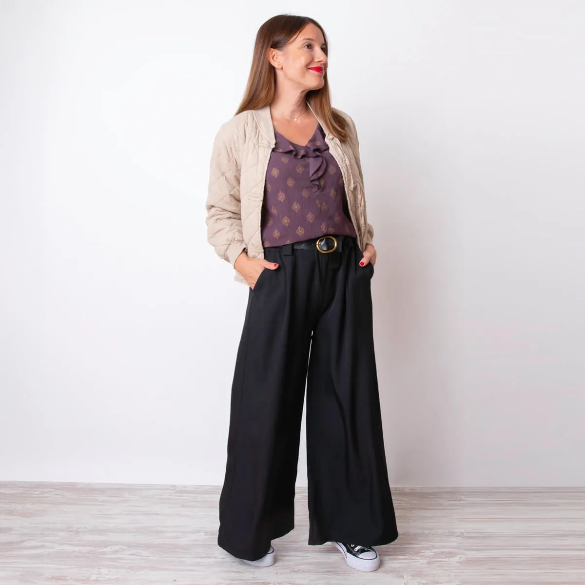 PANTALóN ANCHO CINTURóN  NEGRO
