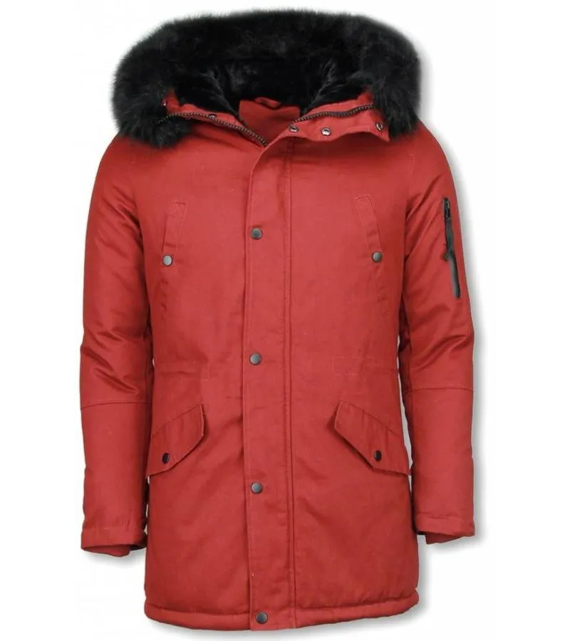 PARKAS HOMBRE  ABRIGO DE INVIERNO PARA HOMBRES  CAPUCHA PELO FALSA  BURDEOS