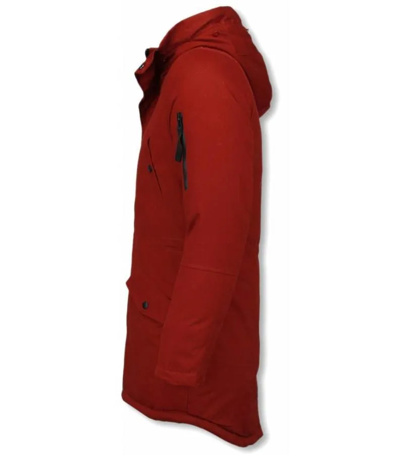 PARKAS HOMBRE  ABRIGO DE INVIERNO PARA HOMBRES  CAPUCHA PELO FALSA  BURDEOS