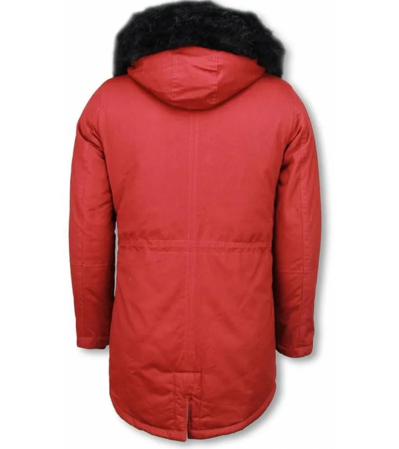 PARKAS HOMBRE  ABRIGO DE INVIERNO PARA HOMBRES  CAPUCHA PELO FALSA  BURDEOS