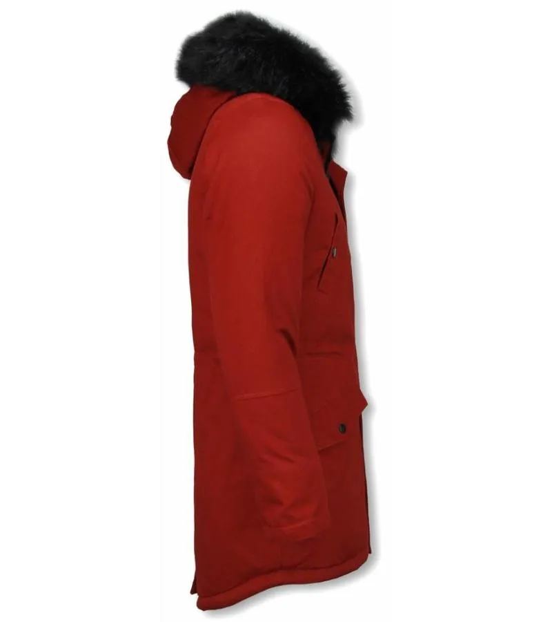 PARKAS HOMBRE  ABRIGO DE INVIERNO PARA HOMBRES  CAPUCHA PELO FALSA  BURDEOS