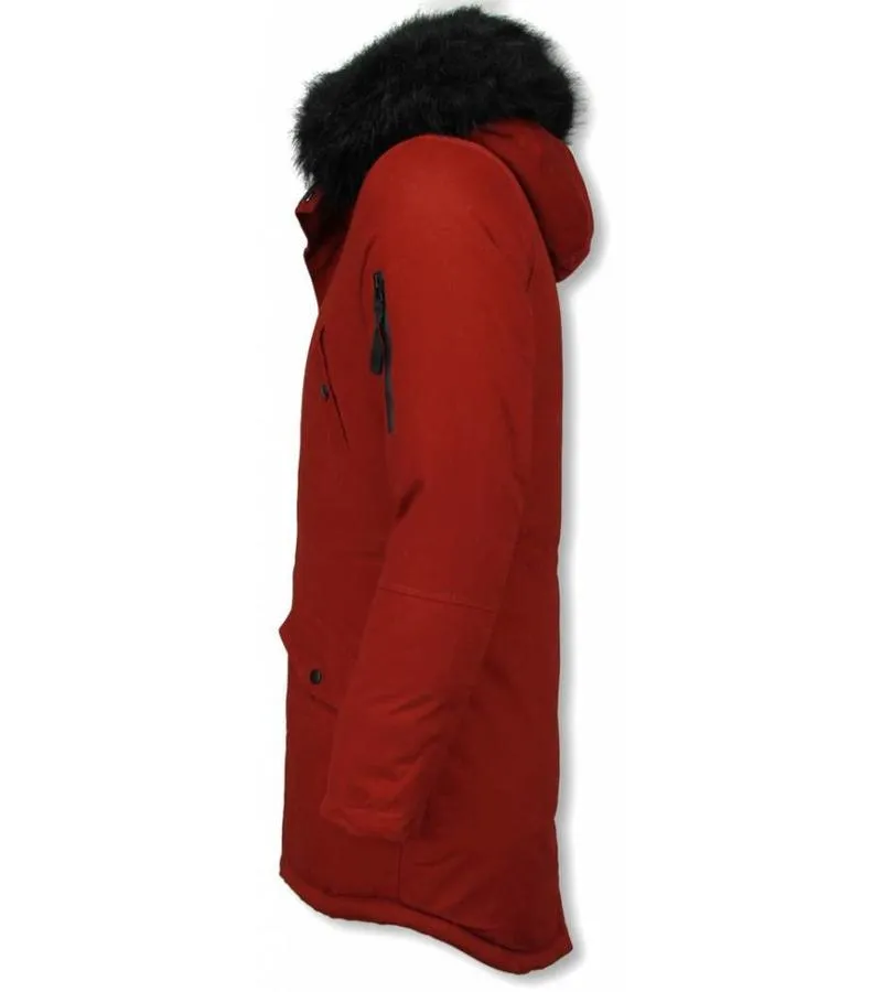 PARKAS HOMBRE  ABRIGO DE INVIERNO PARA HOMBRES  CAPUCHA PELO FALSA  BURDEOS