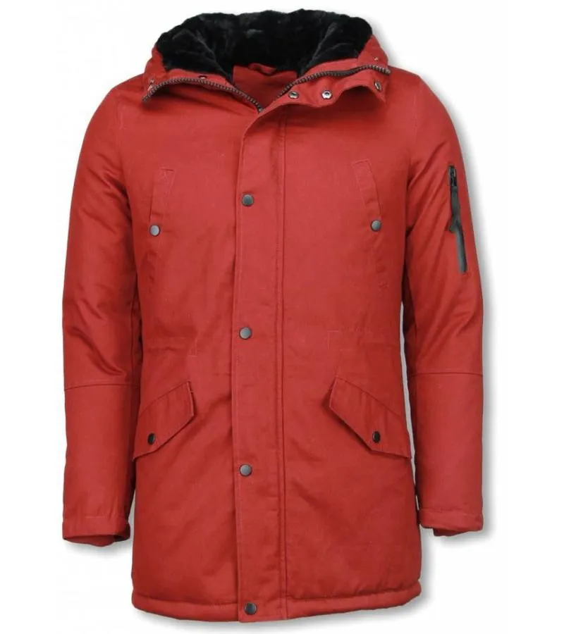 PARKAS HOMBRE  ABRIGO DE INVIERNO PARA HOMBRES  CAPUCHA PELO FALSA  BURDEOS