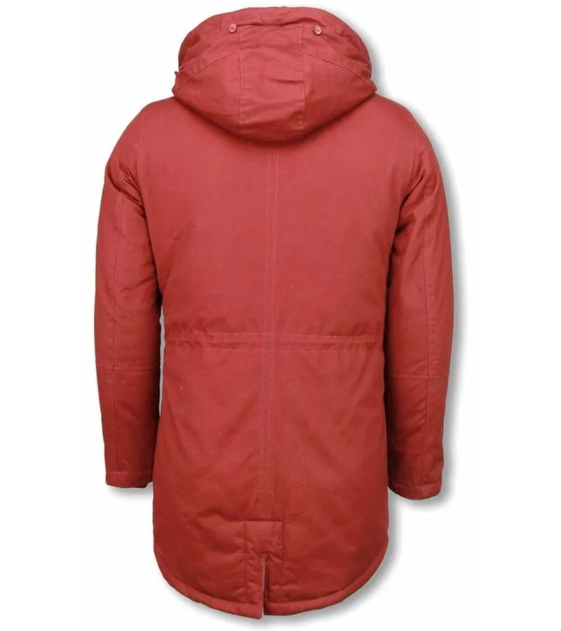 PARKAS HOMBRE  ABRIGO DE INVIERNO PARA HOMBRES  CAPUCHA PELO FALSA  BURDEOS