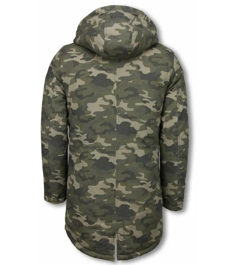 PARKAS HOMBRE  ABRIGO DE INVIERNO PARA HOMBRES  CAPUCHA PELO FALSA  CAMUFLAJE  VERDE