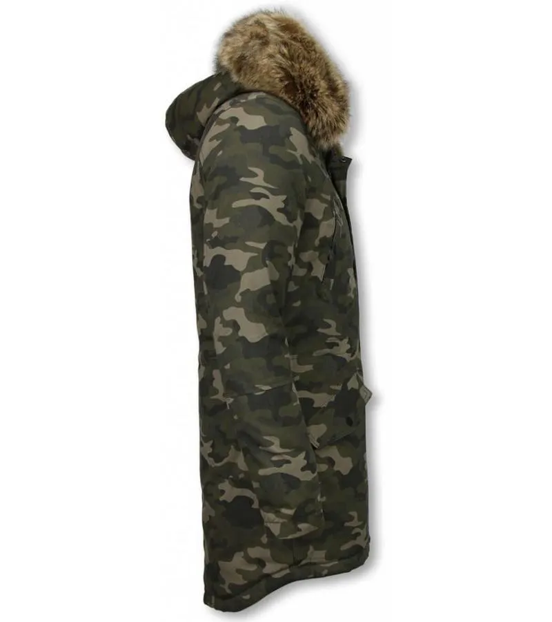 PARKAS HOMBRE  ABRIGO DE INVIERNO PARA HOMBRES  CAPUCHA PELO FALSA  CAMUFLAJE  VERDE