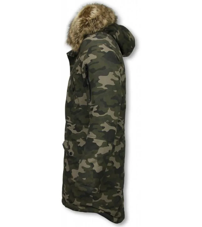 PARKAS HOMBRE  ABRIGO DE INVIERNO PARA HOMBRES  CAPUCHA PELO FALSA  CAMUFLAJE  VERDE