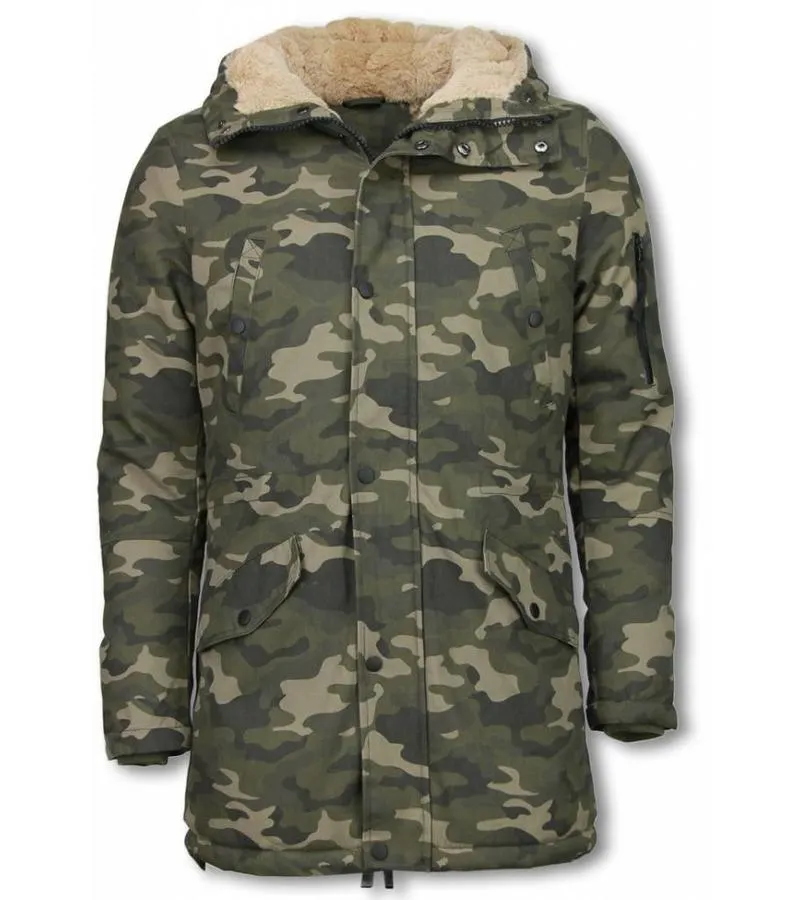 PARKAS HOMBRE  ABRIGO DE INVIERNO PARA HOMBRES  CAPUCHA PELO FALSA  CAMUFLAJE  VERDE