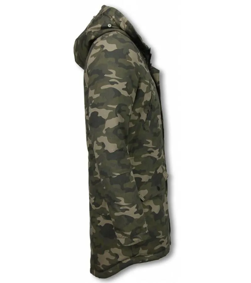 PARKAS HOMBRE  ABRIGO DE INVIERNO PARA HOMBRES  CAPUCHA PELO FALSA  CAMUFLAJE  VERDE