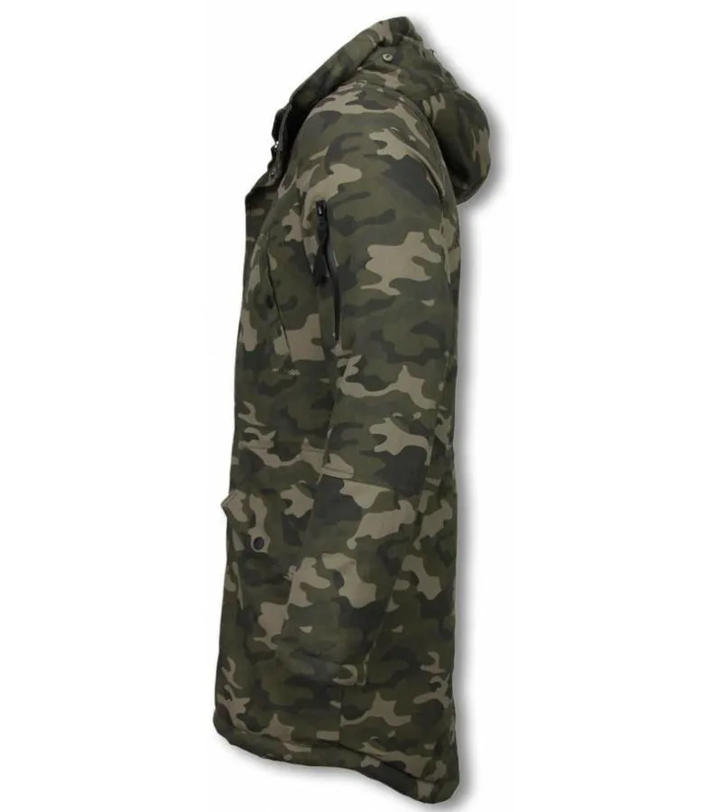 PARKAS HOMBRE  ABRIGO DE INVIERNO PARA HOMBRES  CAPUCHA PELO FALSA  CAMUFLAJE  VERDE