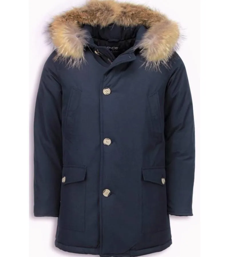 PARKAS HOMBRE  ABRIGOS DE INVIERNO HOMBRE WOOLY LARGO  CUELO DE PIEL GRANDE  AZUL