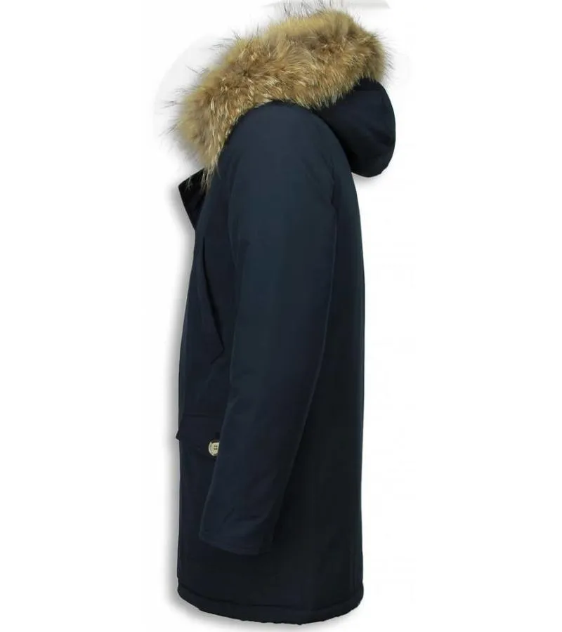 PARKAS HOMBRE  ABRIGOS DE INVIERNO HOMBRE WOOLY LARGO  CUELO DE PIEL GRANDE  AZUL