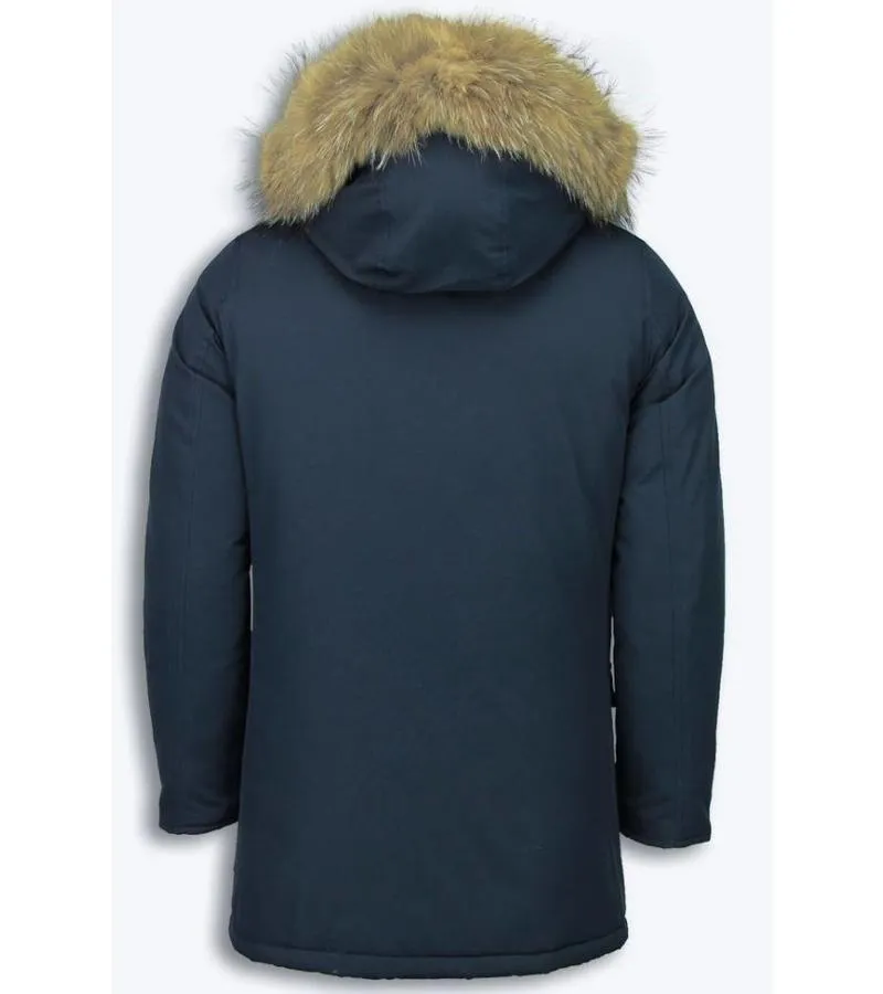 PARKAS HOMBRE  ABRIGOS DE INVIERNO HOMBRE WOOLY LARGO  CUELO DE PIEL GRANDE  AZUL