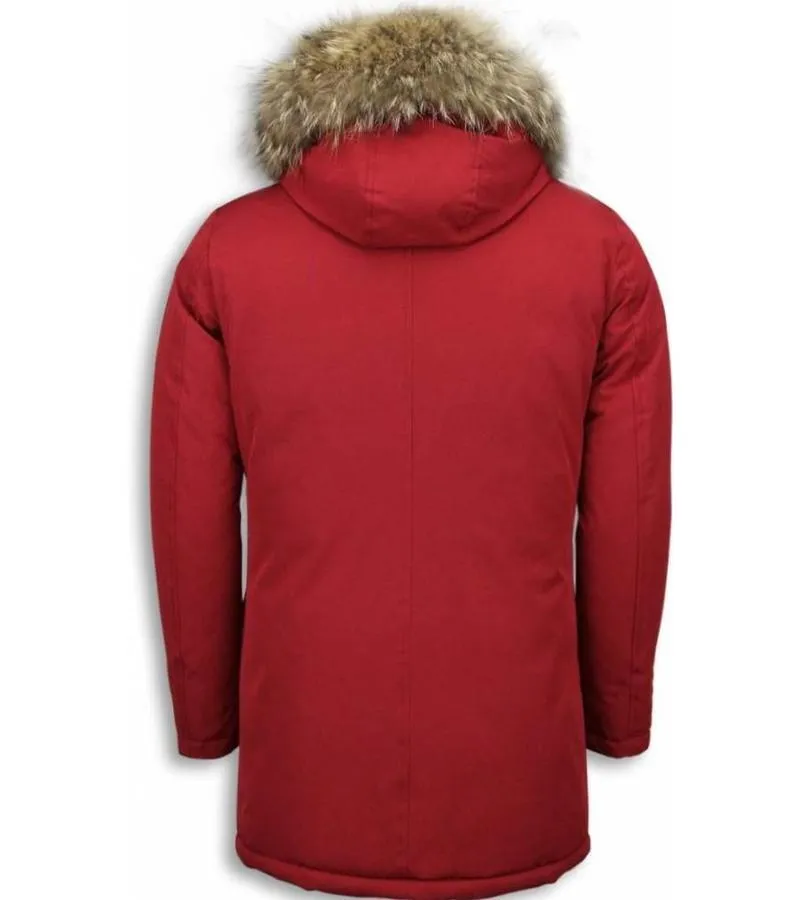PARKAS HOMBRE  HOMBRE CHAQUETA DE INVIERNO LARGO  LARGE XL CUERO DE DIEL  BORDEAUX
