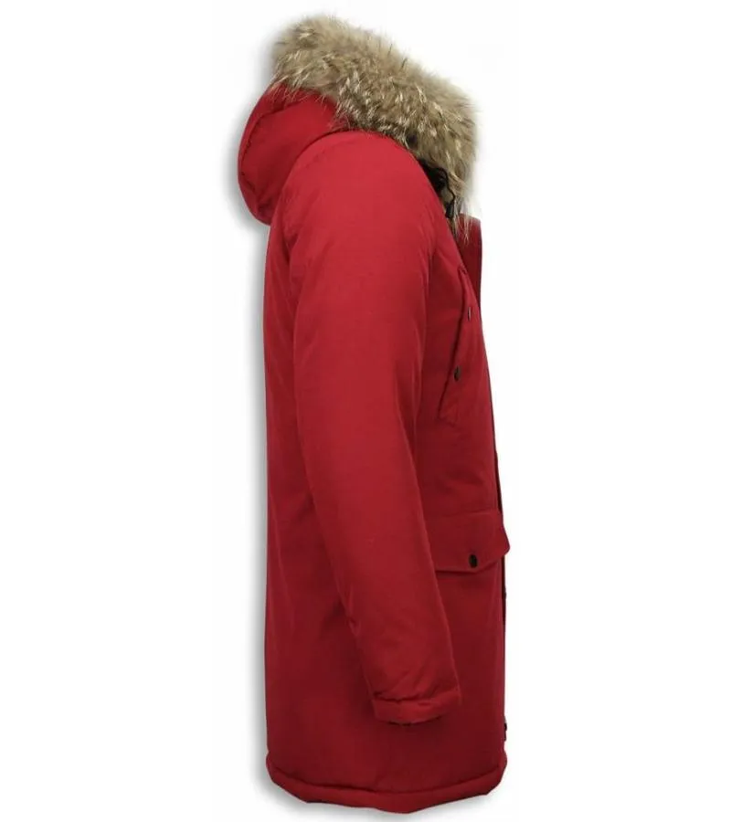 PARKAS HOMBRE  HOMBRE CHAQUETA DE INVIERNO LARGO  LARGE XL CUERO DE DIEL  BORDEAUX