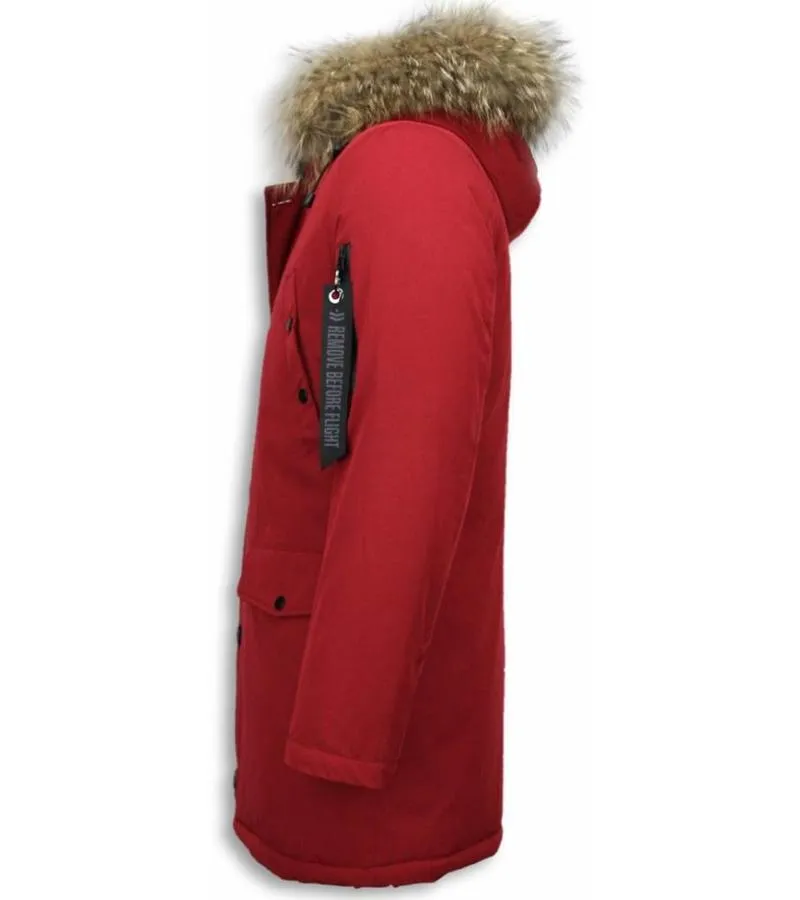 PARKAS HOMBRE  HOMBRE CHAQUETA DE INVIERNO LARGO  LARGE XL CUERO DE DIEL  BORDEAUX