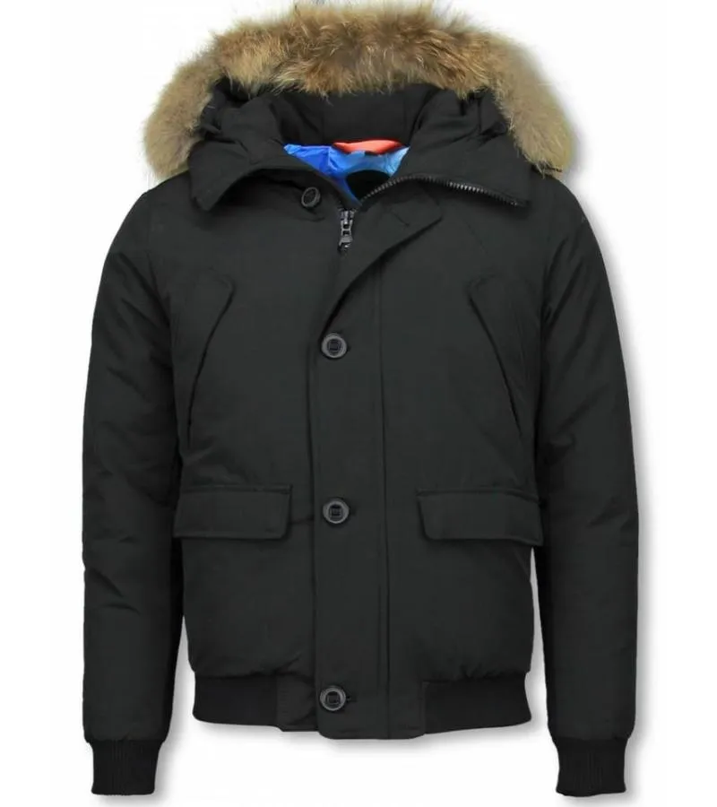 PARKAS HOMBRE  PARKA DE INVIERNO CORTO  COLLAR DE PIEL  BOMBARDERO CHILLIWACK  NEGRO